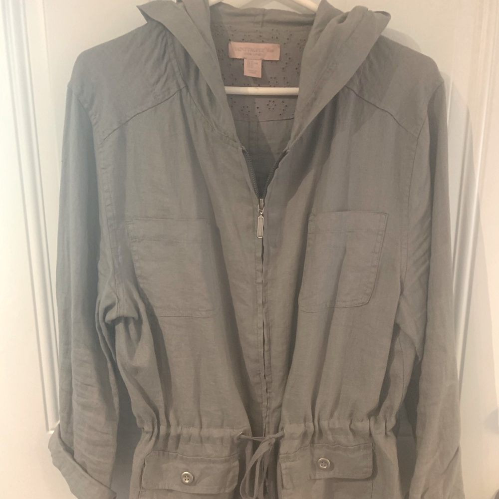 Hooded lightweight grey drawstring jacket